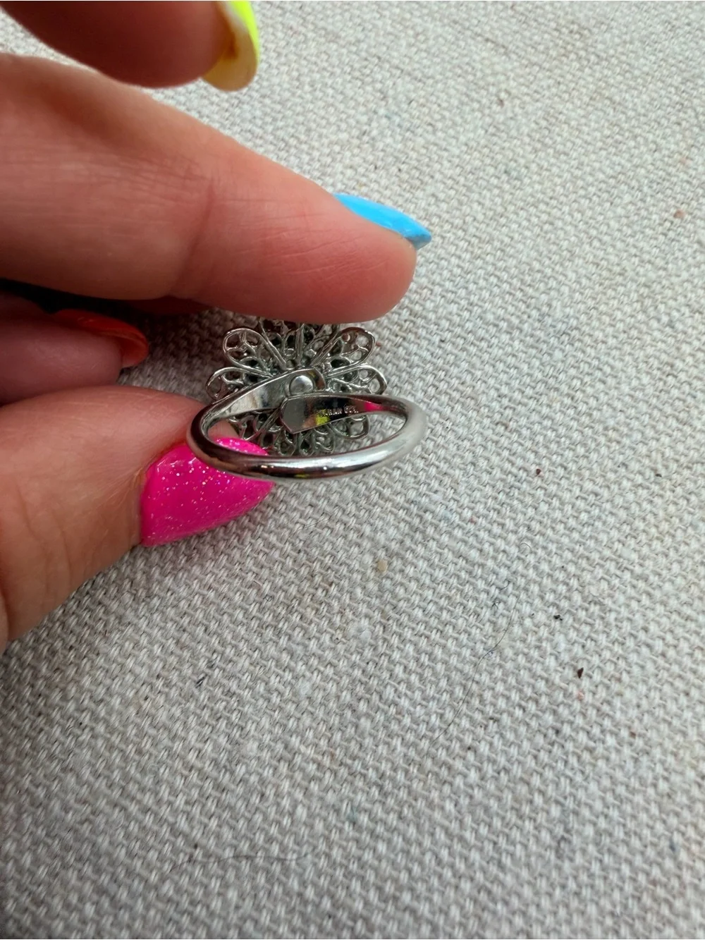 Clear Crystal Floral Cluster Ring in Silver Tone